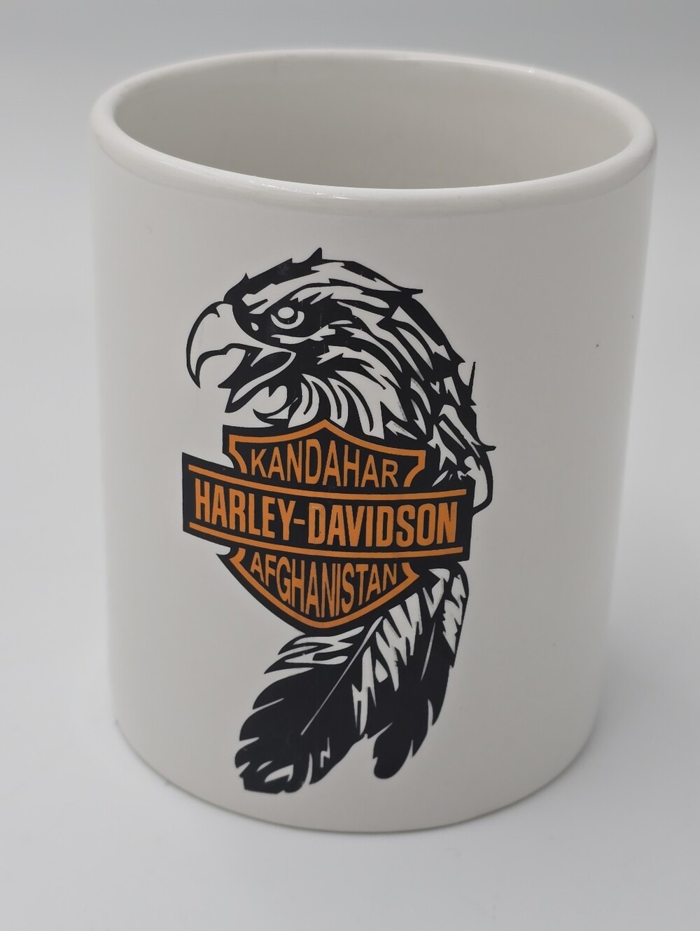 Rare Harley Davidson Motorcycles Eagle Head Kandahar Afghanistan Coffee Cup